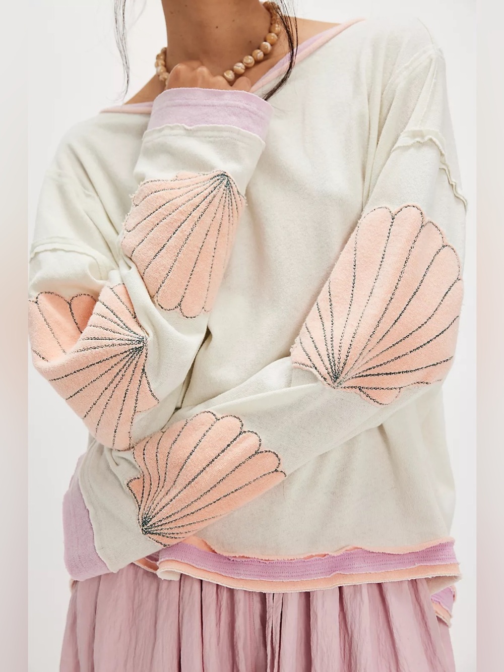New Free People we the free you’re a star long sleeve seashell tee